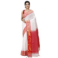 OISHANI SAREE GHOR Womens Traditional Bengal Soft Cotton Silk Handloom Saree (Red White)