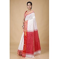 OISHANI SAREE GHOR Womens Traditional Bengal Soft Cotton Silk Handloom Saree (Red White)