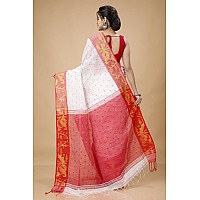 OISHANI SAREE GHOR Womens Traditional Bengal Soft Cotton Silk Handloom Saree (Red White)