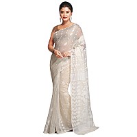 BENGAL HANDLOOM Womens Cotton Silk Dhakai Bbd1 Soft Jamdani Sarees, White