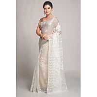 BENGAL HANDLOOM Womens Cotton Silk Dhakai Bbd1 Soft Jamdani Sarees, White