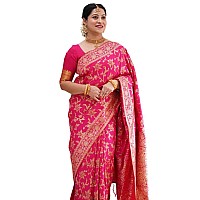 C J Enterprise Womens Pure Soft Kanjivaram Silk Saree for Wedding Kanchipuram Pattu Sarees Banarasi Cotton Latest Sari With Blouse Piece Design Wear ladies new sadi 2023 Party 2024 (Navya Rani Pink)