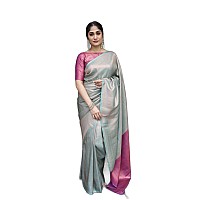 Twixxle Womens Woven Kanjivaram Pattu Silk Saree With Blouse Piece Soft Finish Banarasi Silk Saree (Light Blue)