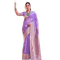 SWORNOF Womens Organza Woven Designer Saree with Unstitched Blouse With Boluse Piece PURPLE1