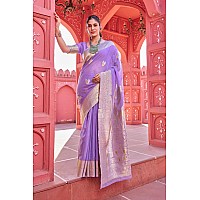 SWORNOF Womens Organza Woven Designer Saree with Unstitched Blouse With Boluse Piece PURPLE1