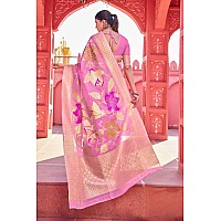 SWORNOF Womens Organza Woven Designer Saree with Unstitched Blouse With Boluse Piece BABY PINK