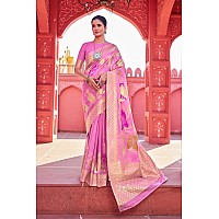 SWORNOF Womens Organza Woven Designer Saree with Unstitched Blouse With Boluse Piece BABY PINK