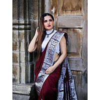 Twixxle Womens Banarasi Silk Saree Kanjivaram Style with Blouse Piece (Maroon-Silver)