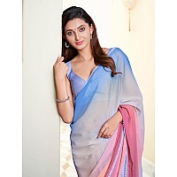 AKHILAM Womens Colorblocked Celebrity Pure Chiffon Rocky Aur Rani Ki Prem Kahani Alia Bhatt Saree with unstitched Blouse Piece