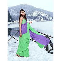 AKHILAM Womens Colorblocked Celebrity Pure Chiffon Rocky Aur Rani Ki Prem Kahani Alia Bhatt Saree with unstitched Blouse Piece