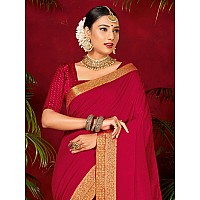 AKHILAM Womens Vichitra Silk Embellished Solid Saree With Unstitched Blouse Piece (Pink_SHRINGR11002_5D)