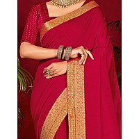 AKHILAM Womens Vichitra Silk Embellished Solid Saree With Unstitched Blouse Piece (Pink_SHRINGR11002_5D)