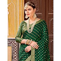 AKHILAM Womens Vichitra Silk Embellished Ethnic Motif Saree With Unstitched Blouse Piece (Green_AMISHA81455_5D)