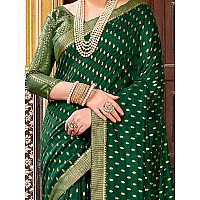 AKHILAM Womens Vichitra Silk Embellished Ethnic Motif Saree With Unstitched Blouse Piece (Green_AMISHA81455_5D)