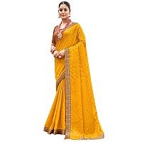 AKHILAM Womens Vichitra Silk Embellished Ethnic Motif Saree With Unstitched Blouse Piece (Yellow_AMISHA81804_5D)