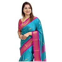 SGF11 Womens Kanjivaram Soft Lichi Silk Saree With Blouse Piece (Light Blue Pink)