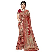 Yashika Womens Trendy Banarasi Kanjivaram Red Color Art Silk Saree with Blouse Material MALIYA RED