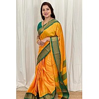 SGF11 Womens Kanjivaram Soft Lichi Silk Saree With Blouse Piece (Yellow Green)