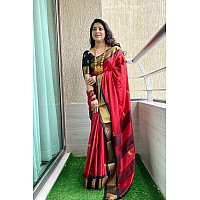 SGF11 Womens Kanjivaram Soft Lichi Silk Saree With Blouse Piece (Red Black)