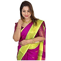 SGF11 Womens Kanjivaram Soft Lichi Silk Saree With Blouse Piece (Purple Yellow)