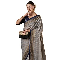 AKHILAM Womens Woven Design Ethnic Motif Georgette Kanjeevaram Saree With Unstiched Blouse Piece GreyARYA1203FL