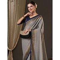 AKHILAM Womens Woven Design Ethnic Motif Georgette Kanjeevaram Saree With Unstiched Blouse Piece GreyARYA1203FL