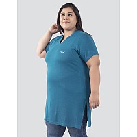 Cupid Womens Cotton Plus Size Plain Half Sleeves Long Top For Summer And Semi Summers With One Side Pocket For Ladies Solid Regu