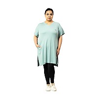 Cupid Womens Cotton Plus Size Plain Half Sleeves Long Top For Summer And Semi Summers With One Side Pocket For Ladies Solid T Sh