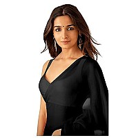 Sidhidata Womens Plain Pure Georgette Saree With Unstitched Blouse Piece Rocky Aur Rani Ki Prem Kahani Alia Bhatt Saree Black