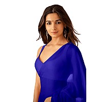 Sidhidata Womens Plain Pure Georgette Saree With Unstitched Blouse Piece Rocky Aur Rani Ki Prem Kahani Alia Bhatt Saree Royal