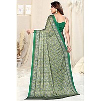 MIRCHI FASHION Womens Plain Weave Chiffon Floral Printed Saree with Blouse Piece 39263Green Grey