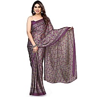 MIRCHI FASHION Womens Plain Weave Chiffon Floral Printed Saree with Blouse Piece 39264Purple Cream