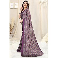 MIRCHI FASHION Womens Plain Weave Chiffon Floral Printed Saree with Blouse Piece 39264Purple Cream