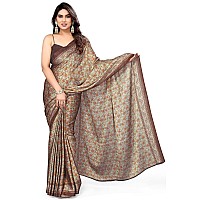 MIRCHI FASHION Womens Plain Weave Chiffon Floral Printed Saree with Blouse Piece 39261Brown Light Orange