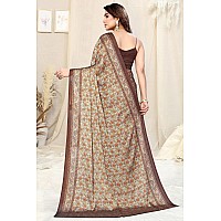 MIRCHI FASHION Womens Plain Weave Chiffon Floral Printed Saree with Blouse Piece 39261Brown Light Orange