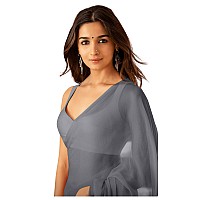 Sidhidata Womens Plain Pure Georgette Saree With Unstitched Blouse Piece Rocky Aur Rani Ki Prem Kahani Alia Bhatt Saree Grey