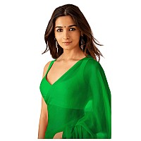 Sidhidata Womens Plain Pure Georgette Saree With Unstitched Blouse Piece Rocky Aur Rani Ki Prem Kahani Alia Bhatt Saree Green