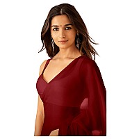 Sidhidata Womens Plain Pure Georgette Saree With Unstitched Blouse Piece Rocky Aur Rani Ki Prem Kahani Alia Bhatt Saree Maroo