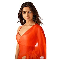 Sidhidata Womens Plain Georgette Saree With Unstitched Blouse Piece Rocky Aur Rani Ki Prem Kahani Alia Bhatt Saree Dark Orang