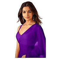 Sidhidata Womens Plain Pure Georgette Saree With Unstitched Blouse Piece Rocky Aur Rani Ki Prem Kahani Alia Bhatt Saree Purpl