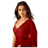 Sidhidata Womens Plain Pure Georgette Saree With Unstitched Blouse Piece Rocky Aur Rani Ki Prem Kahani Alia Bhatt Saree Red