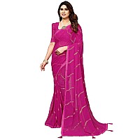 Satrani Womens Georgette Foil Printed & Lace Saree with Unstitched Blouse Piece (3184S2268NA_Rani Pink3)