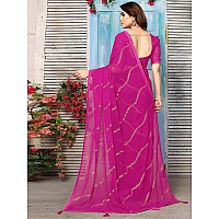 Satrani Womens Georgette Foil Printed & Lace Saree with Unstitched Blouse Piece (3184S2268NA_Rani Pink3)