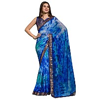 AKHILAM Womens Chiffon Blue Embellished Designer Saree With Blouse Piece MNSURI222VP