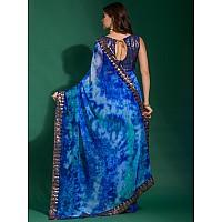 AKHILAM Womens Chiffon Blue Embellished Designer Saree With Blouse Piece MNSURI222VP