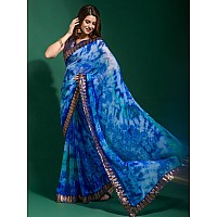 AKHILAM Womens Chiffon Blue Embellished Designer Saree With Blouse Piece MNSURI222VP