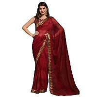 AKHILAM Womens Chiffon Maroon Embellished Designer Saree With Blouse Piece MNSURI223VP