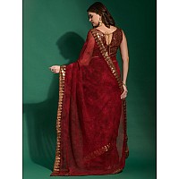 AKHILAM Womens Chiffon Maroon Embellished Designer Saree With Blouse Piece MNSURI223VP