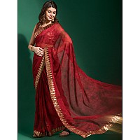 AKHILAM Womens Chiffon Maroon Embellished Designer Saree With Blouse Piece MNSURI223VP