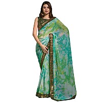 AKHILAM Womens Chiffon Turquoise Embellished Designer Saree With Blouse Piece MNSURI218VP